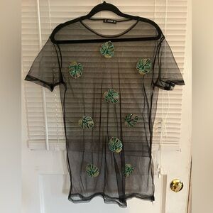 One of a kind!! Like new—Sheer Mesh Cover-Up w/ Monstera leaf patches Size S
